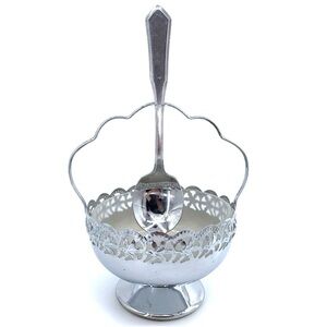 Vintage Rogers Insilco Stainless Sugar Bowl w Spoon Glass Insert